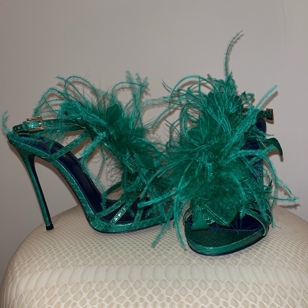 DSQUARED2 Green Feathered Heels
